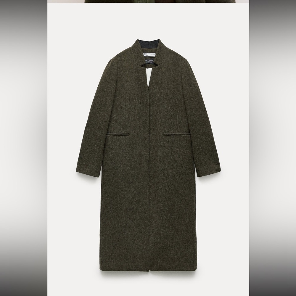 Zara wool full length coat dark moss green